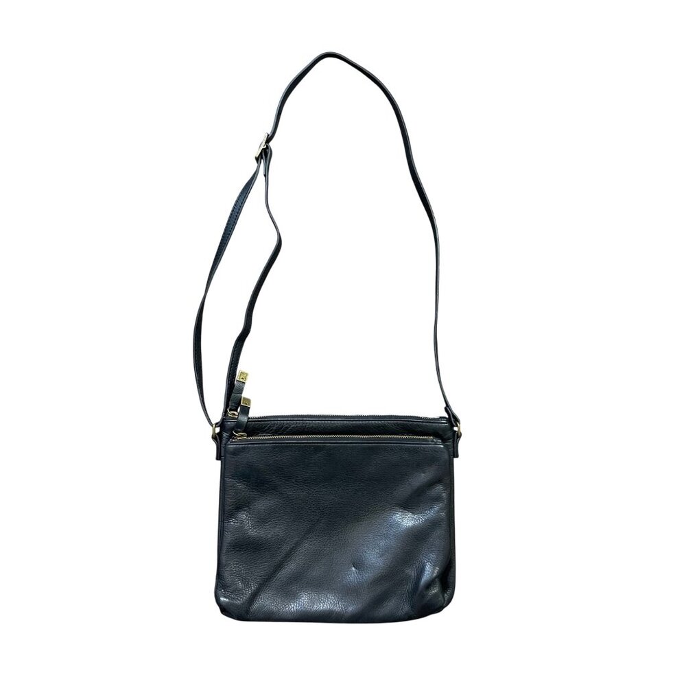 Margot Black Pebbled Leather Crossbody Bag OS Double Zipper Closure‎ Adjustable